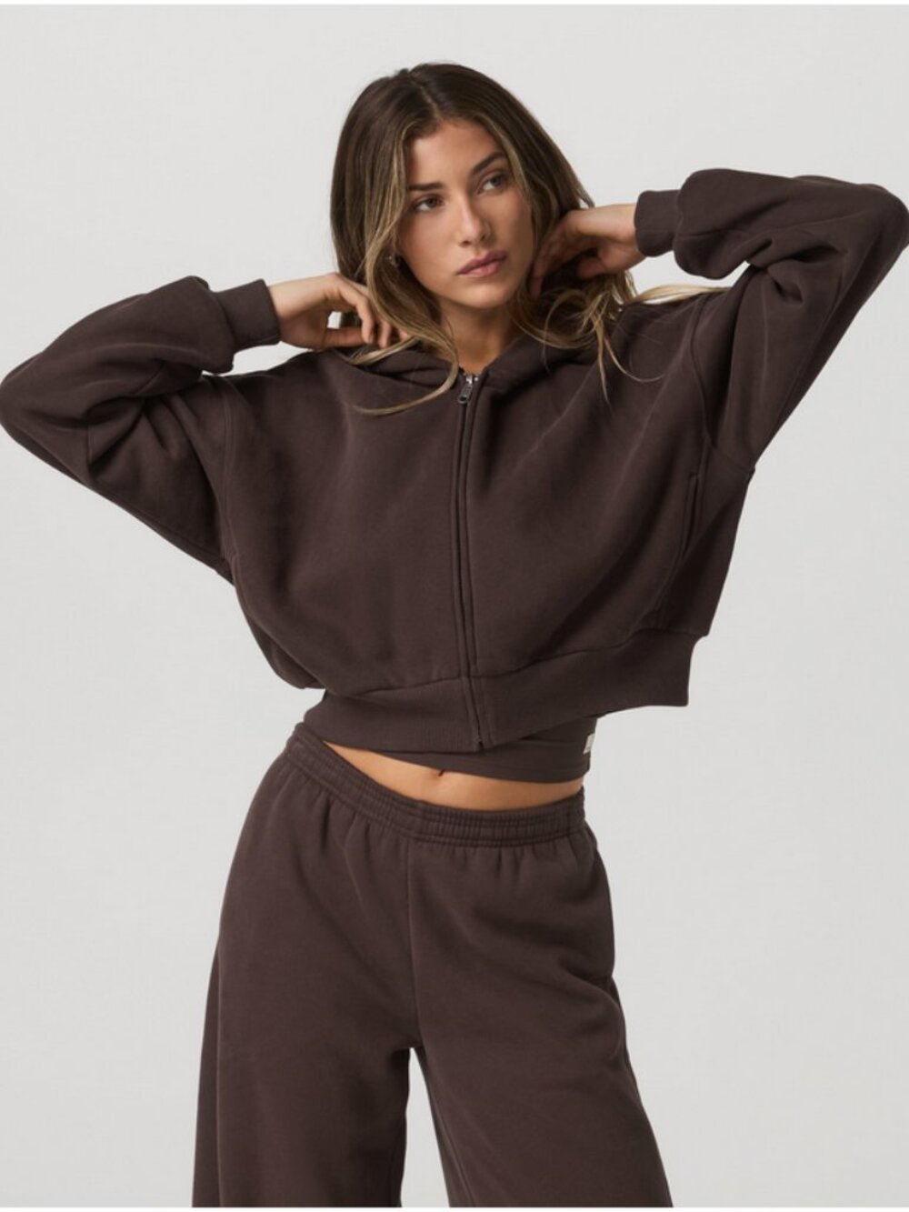 Vuori Chocolate Brown Restore Cropped Zip Hoodie